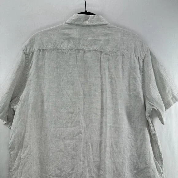 Nordstrom Trim Fit Linen Shirt Men 2XL Short Sleeve Button-Down Pocket Off-White - Picture 5 of 11